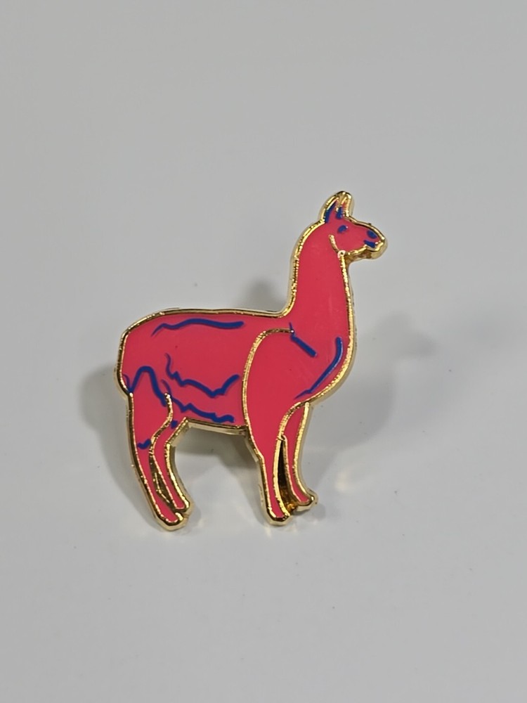 Pink Llama With Blue Lines Lapel Pin