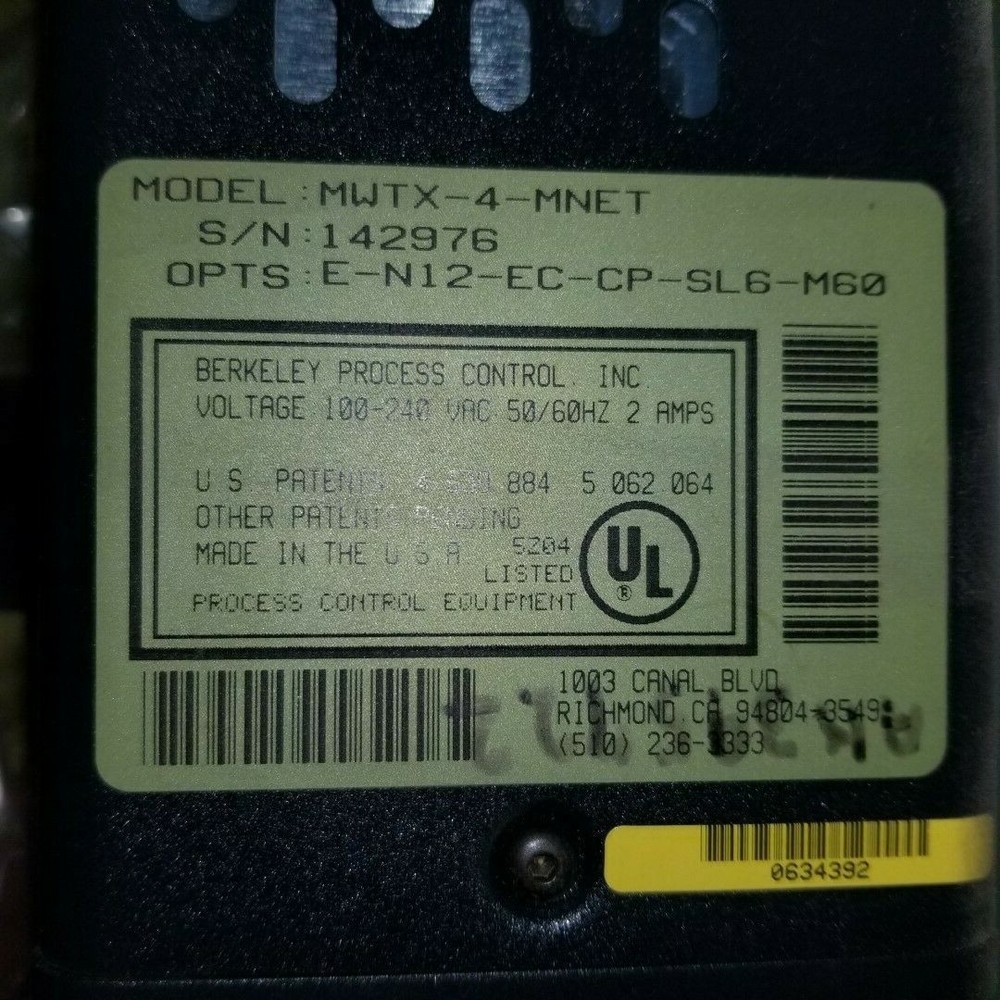 Berkeley Process Control Machine Controller MWTX-4-MNET