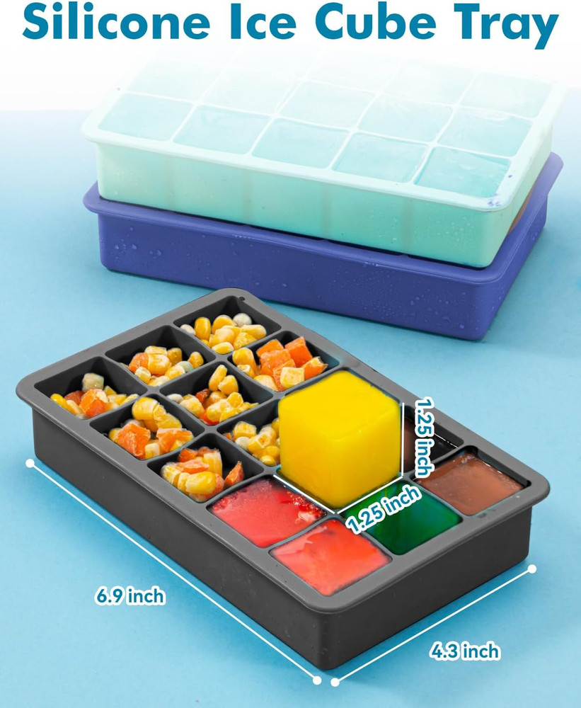 2 Pack Silicone Ice Cube Trays for Cocktail, Easy Release Square Ice Cubes Mold