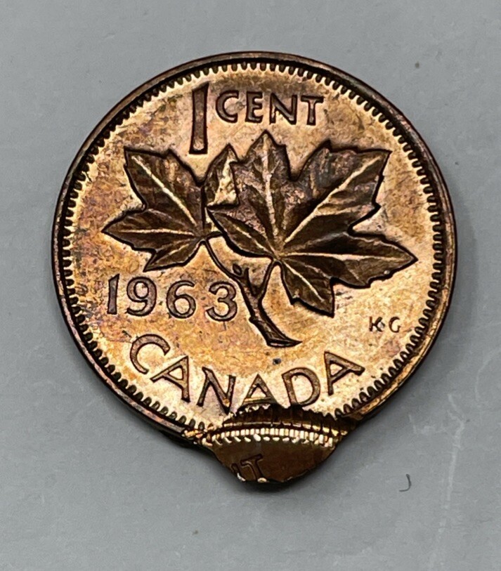 1963 Canada 1 Cent Major Error, Off Centre Double Struck #C459