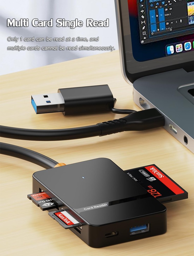 USB C 3.0 Dual Interface Multi Card Reader, OTG Adapter, with 4 Black