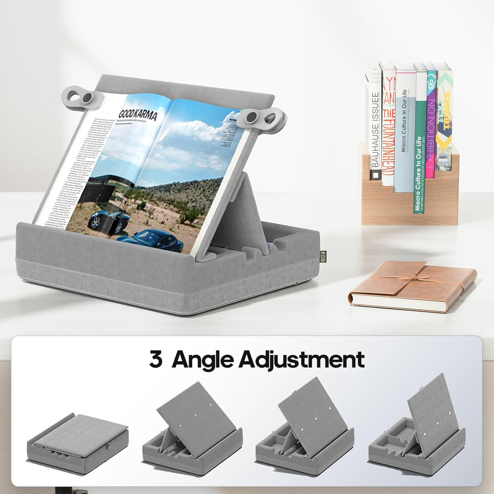 Book Stand with Storage, Multi-Angle Viewing Reading Tablet Holder for Lap, Bed,