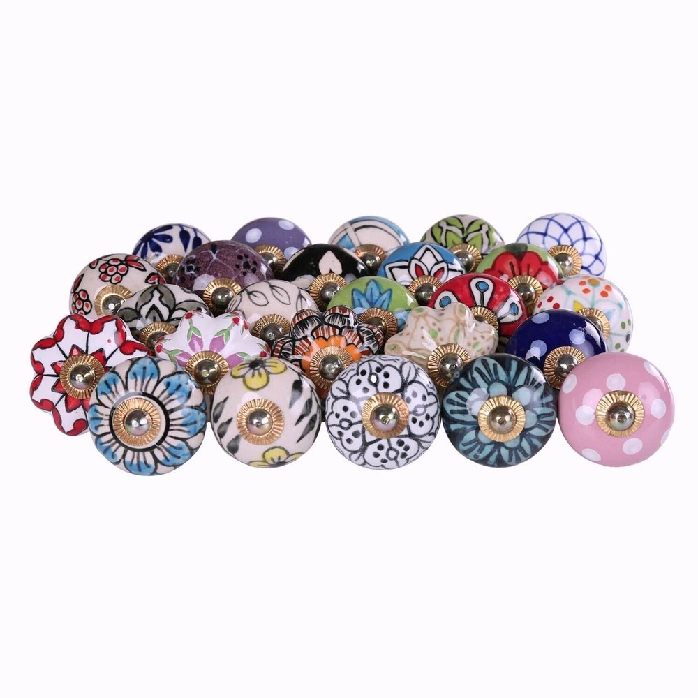 20 PC Decorative Vintage CEramic Knobs Hand Crafted Indian POttry Door Pulls