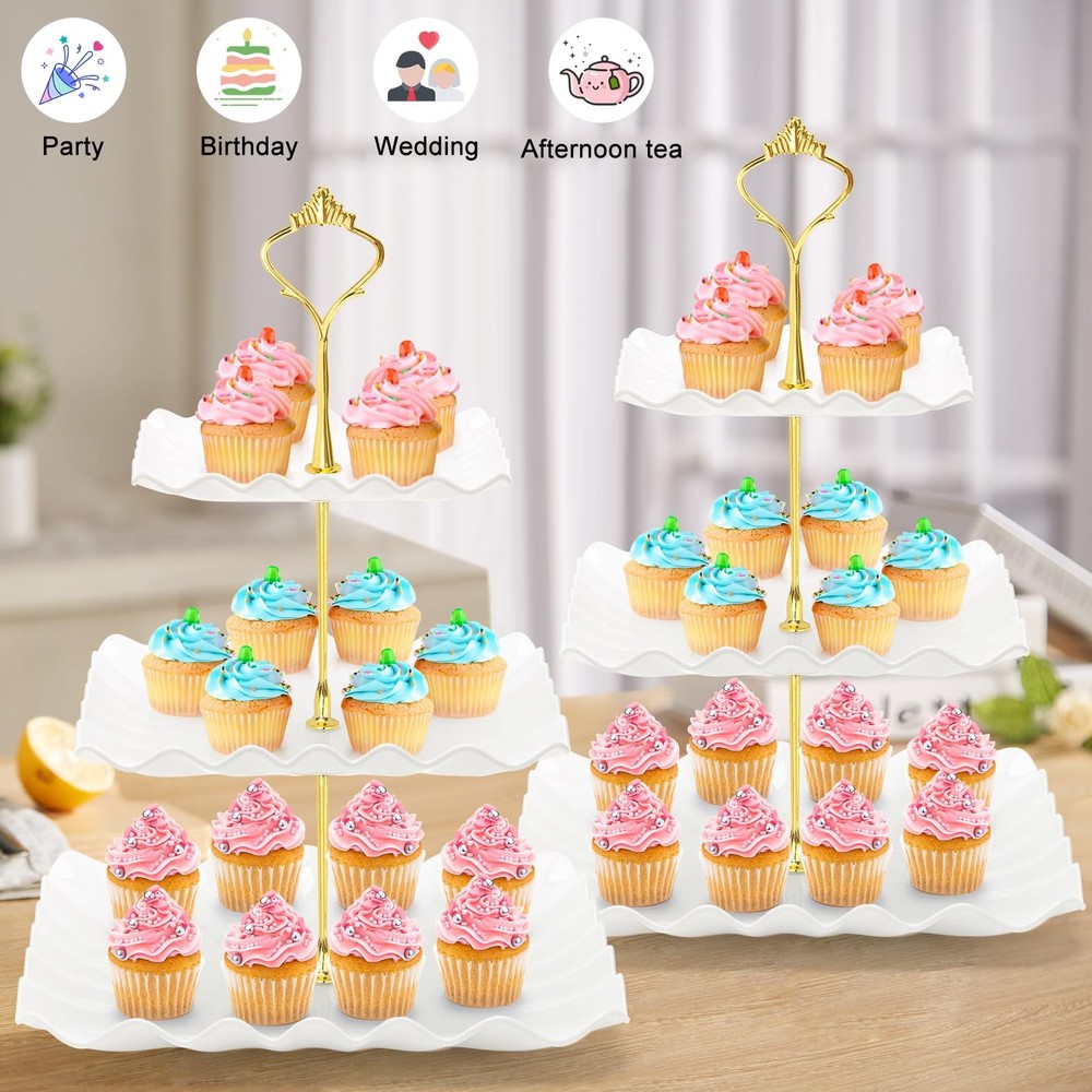 Coitak 3 Tier Cupcake Stand, Plastic Tiered Serving Square White
