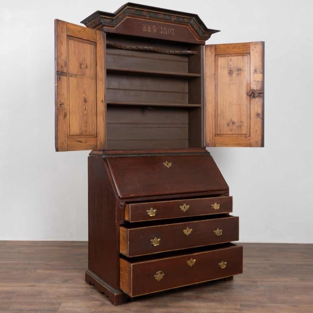 19th Century Original Painted Swedish Secretary Dated 1807