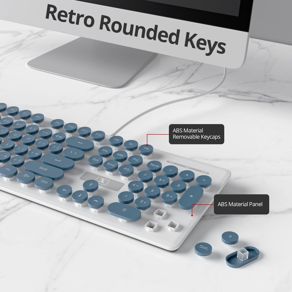 Full Size Blue Typewriter Keyboard 104Key Retro Punk LED Backlit Wired USB