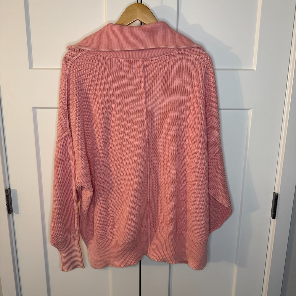 Aerie Women's Beyond Quarter Zip Oversized Pullover Knit Sweater Pink Size M