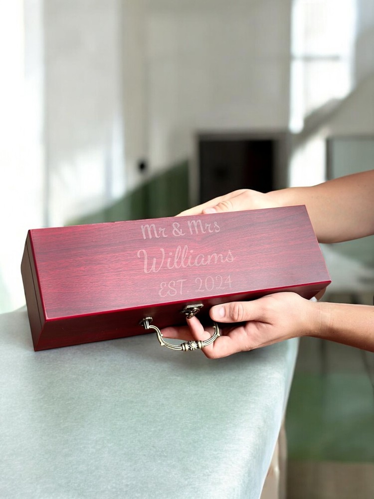 Custom Engraved Wine Gift Box with Tools – Wedding, Anniversary, Couples Gift