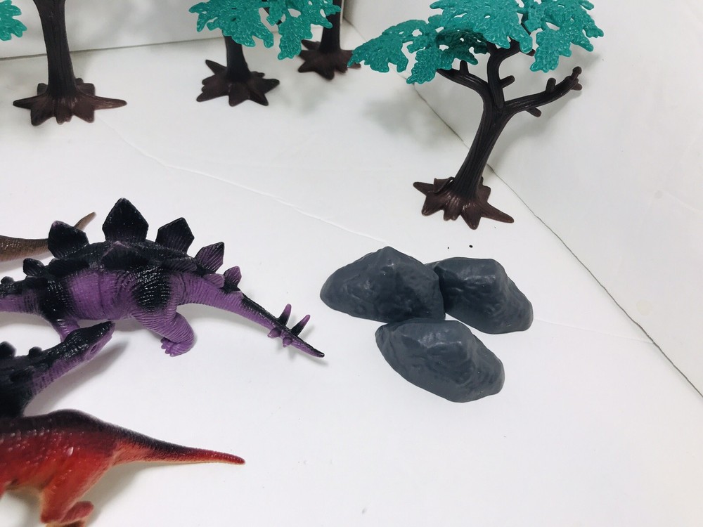 Plastic Play Dinosaurs, Trees, Rocks Pretend Plastic By Adventure Force Set EUC