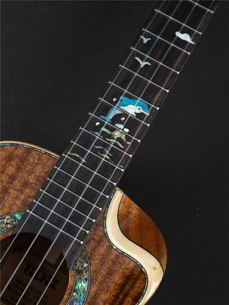 Tiki Solid Koa Cutaway Tenor Ukulele (Abalone Inlay)
