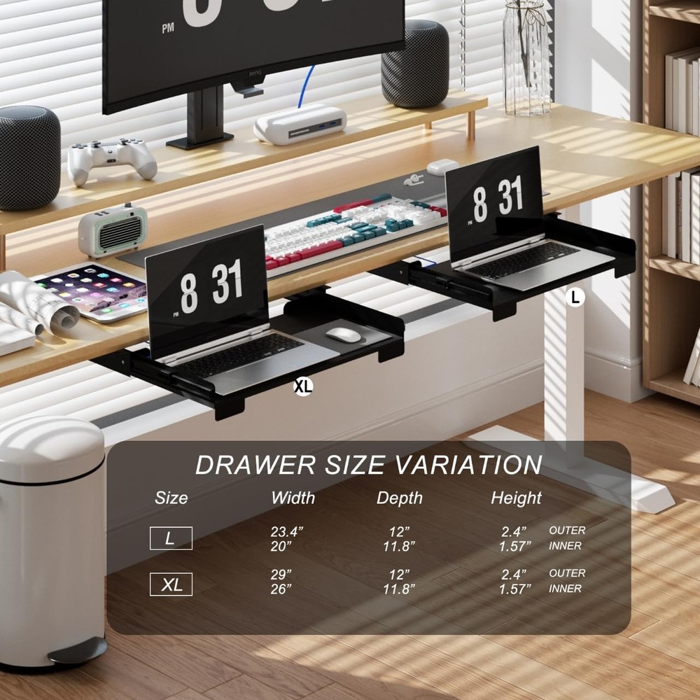 20 Inch Under Desk Mounted Sliding Loptop Drawer, Desktop Extension Pull-Out ...