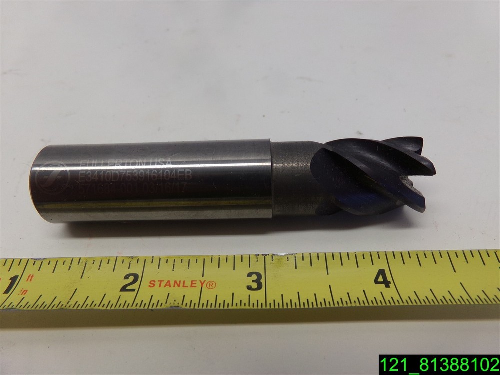 FULLERTON 3/4" 5 FLUTE SOLID CARBIDE CENTERCUTTING END MILL E3410D753916104EB