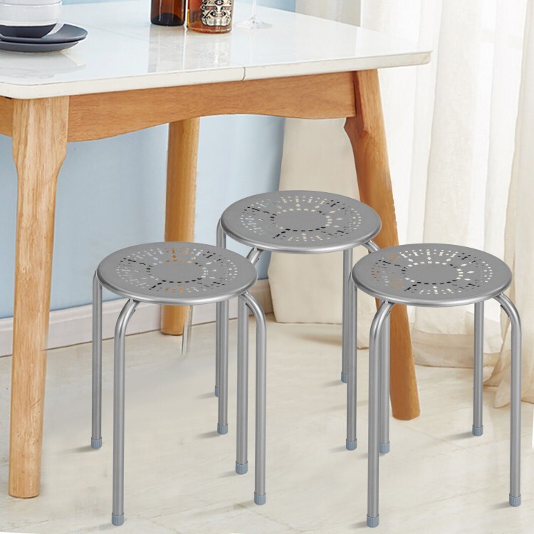 6PCS Stackable Metal Stool Set Daisy Backless Round Top Compact Size Lightweight