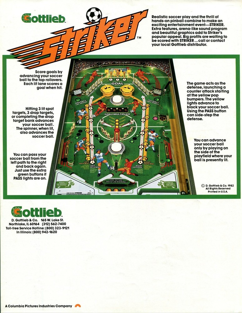 Striker Gottlieb Pinball Flyer / Brochure / Ad Mint