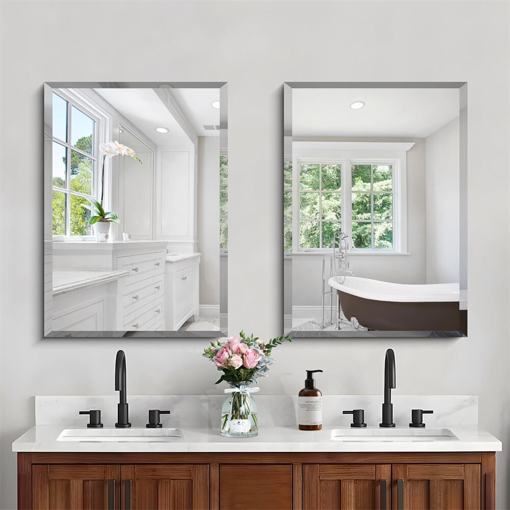 Rectangle Frameless Beveled Mirror for Bathroom Vanity Entryway Home Wall Decor
