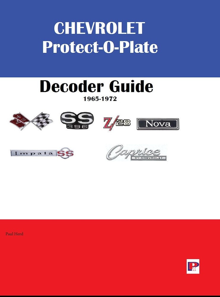 Chevrolet Protect O Plate Decoder Guide 1965-1972 Corvette Nova Camero Chevelle