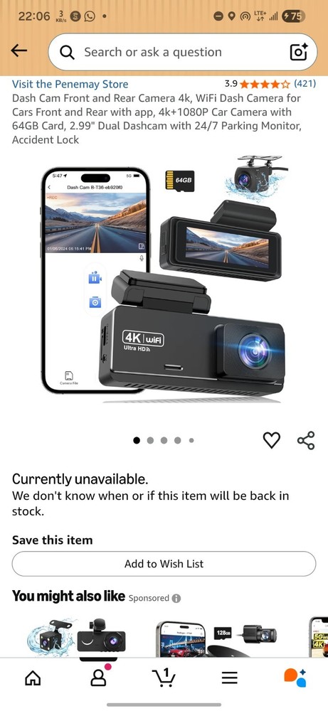 (BNIB) Dashcam front and rear