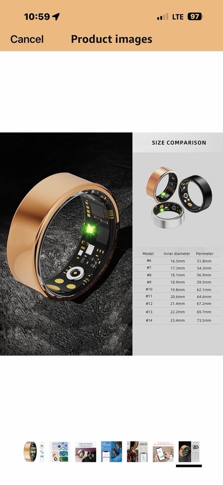 NewSmart Ring Activity Tracker Waterproof Heart Rate Size 14 gold