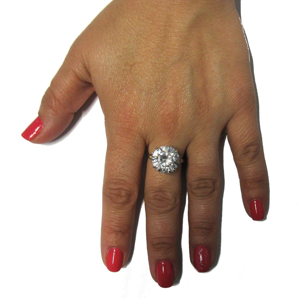 Sterling Silver Ring Genuine Solid 925 With 12mm Round Cubic Zirconia Handmade