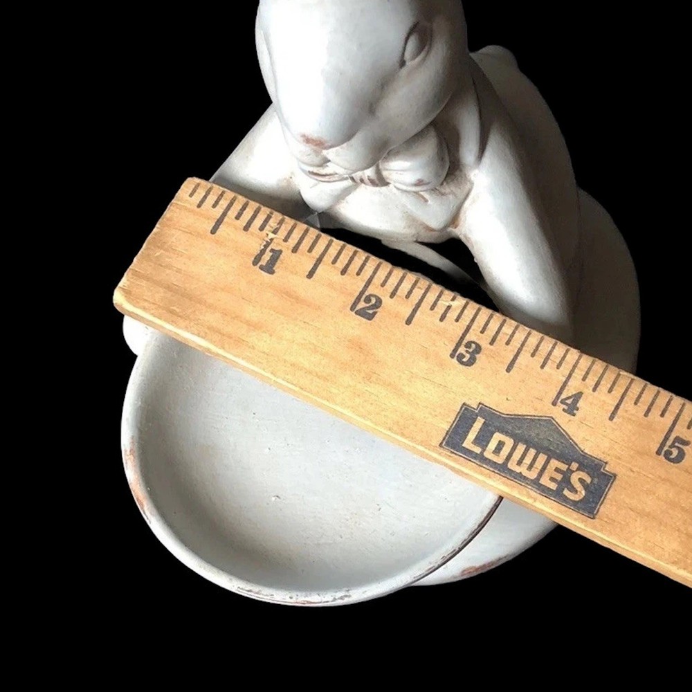 Easter Bunny Rabbit Holding Egg Candy Dish Spring Decor Gray Distressed