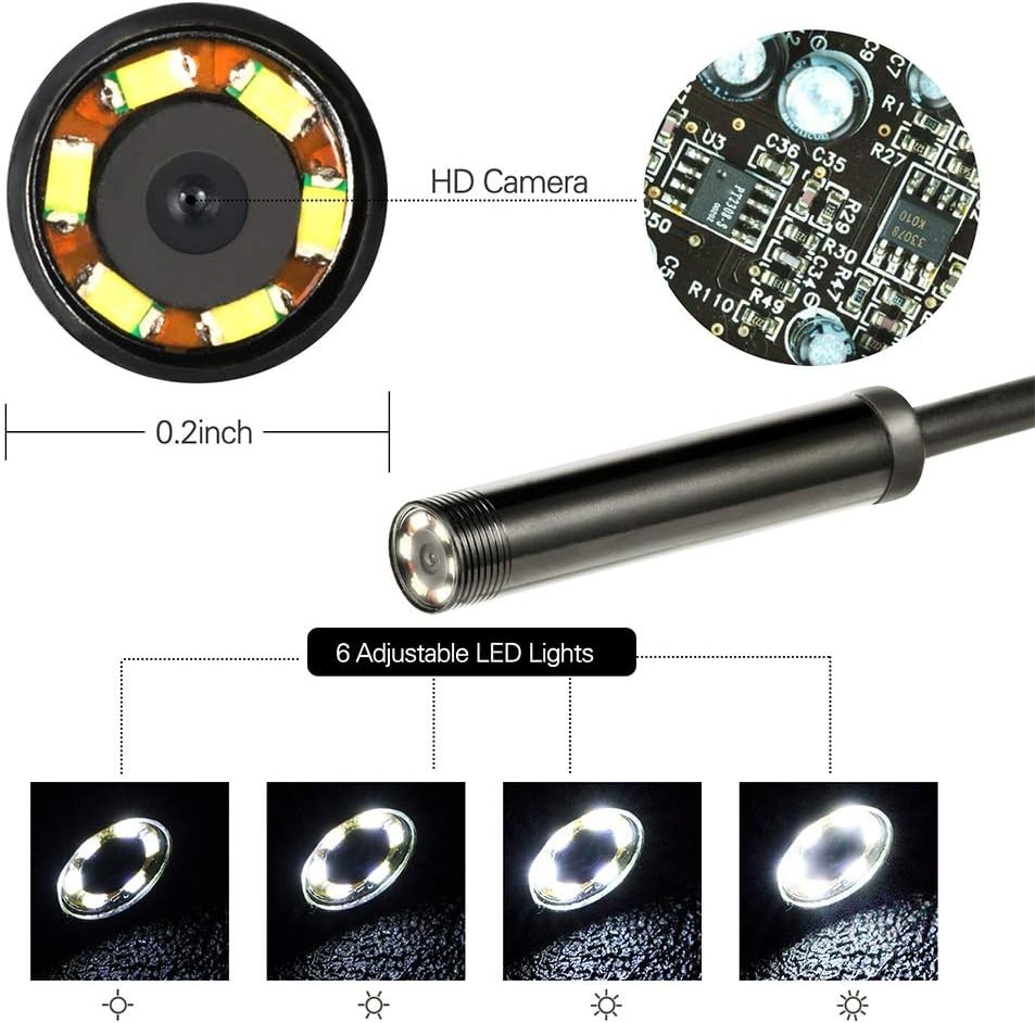 3 in 1 Waterproof Endoscope Camera with 6 LED Lights for Android Devices