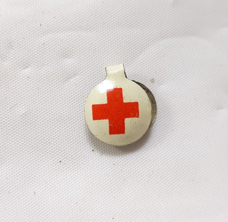 American Red Cross Tiny Fold Tab Button Vintage Metal Volunteer Button