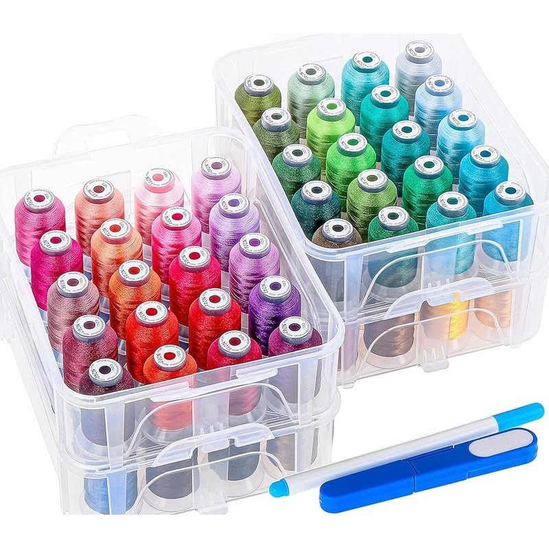 80 Spools Polyester Embroidery Thread Clear Storage Box W/ Snips Nets Chart New