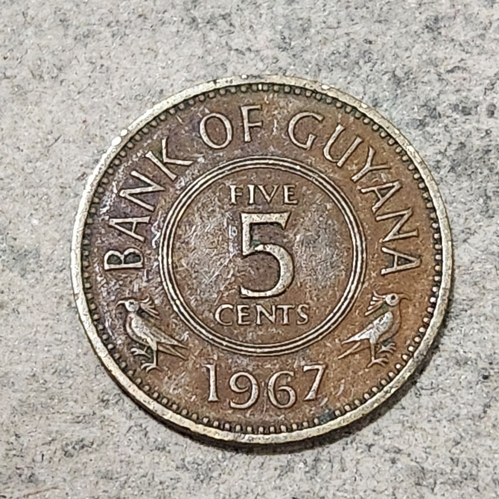 GUYANA 🇬🇾 FIVE (5) CENTS COIN 1967