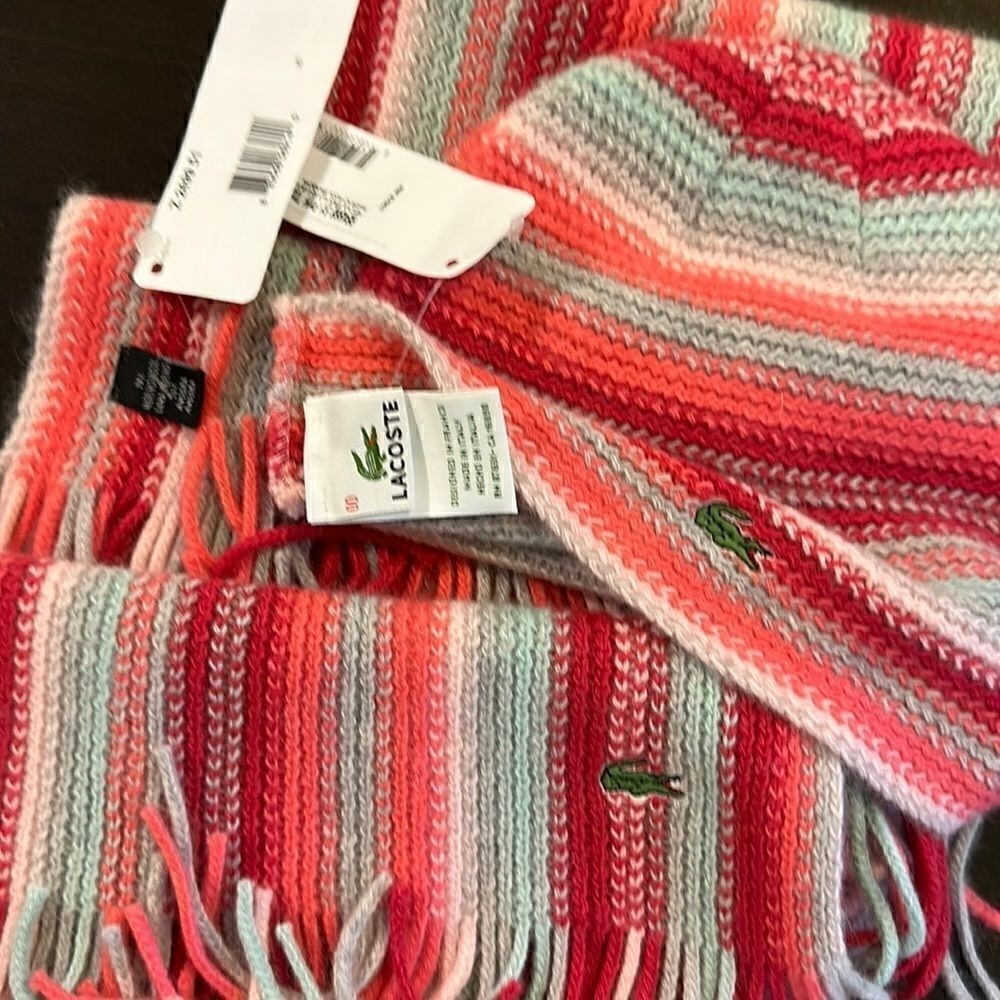 NWT Lacoste Hat & Scarf set.