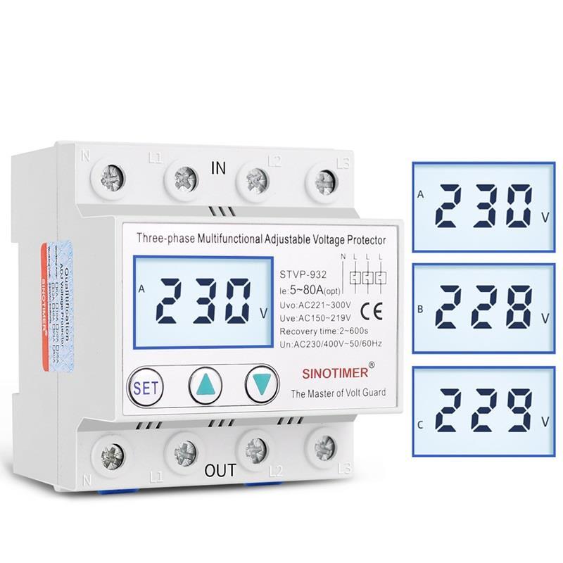 Protector Relays Voltmeter Monitors Din Rail Adjustable Voltage AC 380V 3 Phase