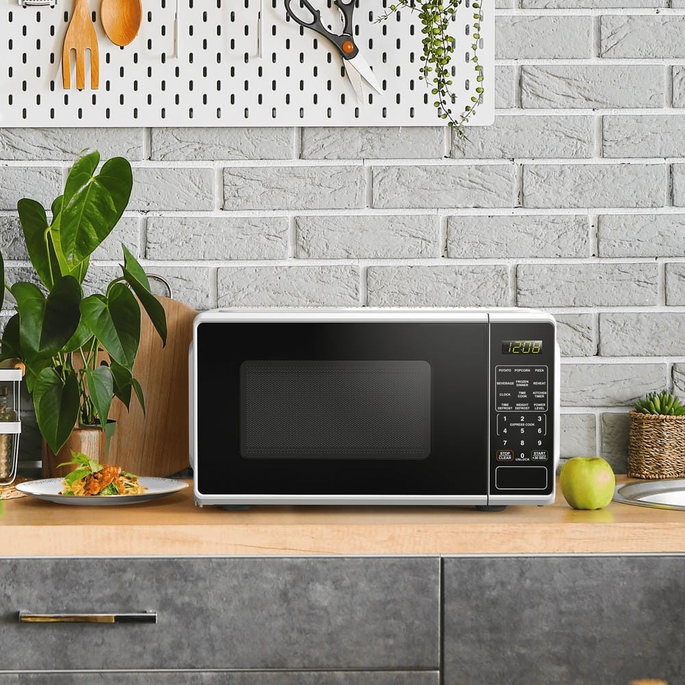Compact 0.7 Cu Ft 700W Microwave Oven, LED Display, White