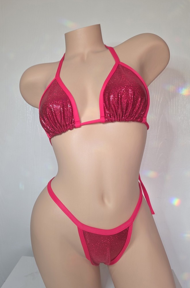 Exotic dancer stripper medium RED Hologram Bikini - dancewear Made In USA