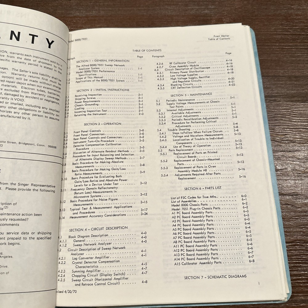 Alfred Electronics 8000/7051 Sweep Network Analyzer System Instruction 1969