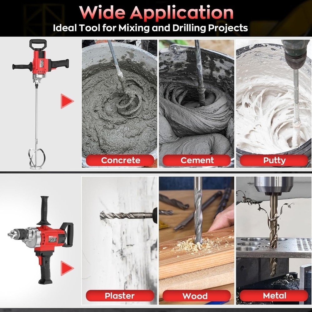 Heavy-Duty 3200W Drill Mixer - Ergonomic Design with Interchangeable Bits