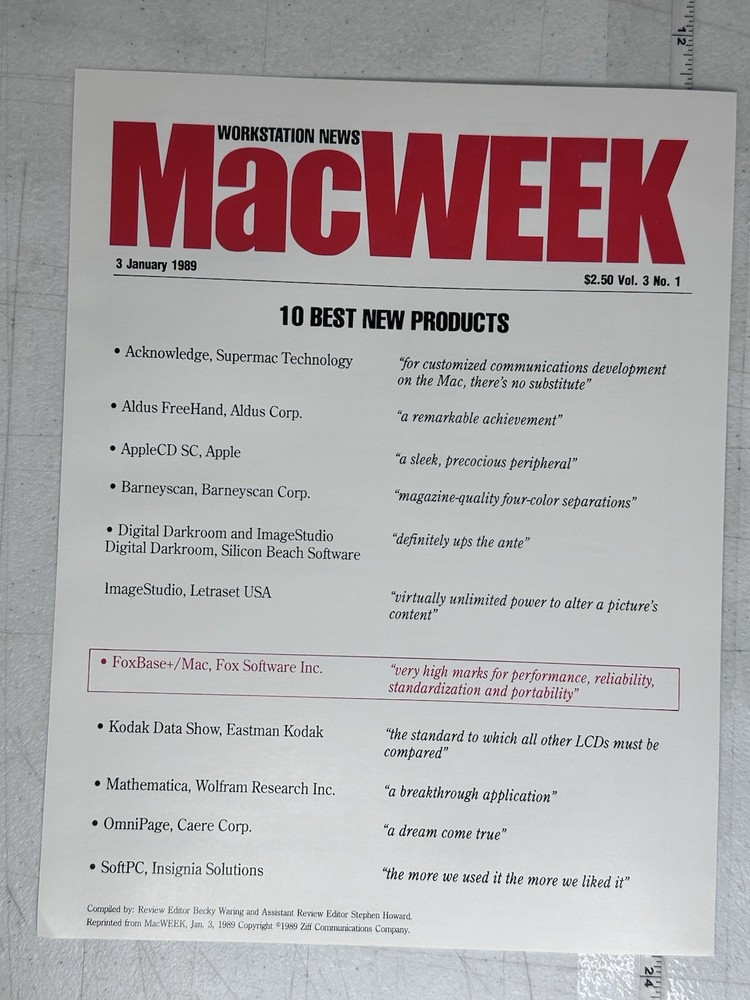 1989 FoxBASE+ Mac PC Price List Promo Pack Fox Software Database History