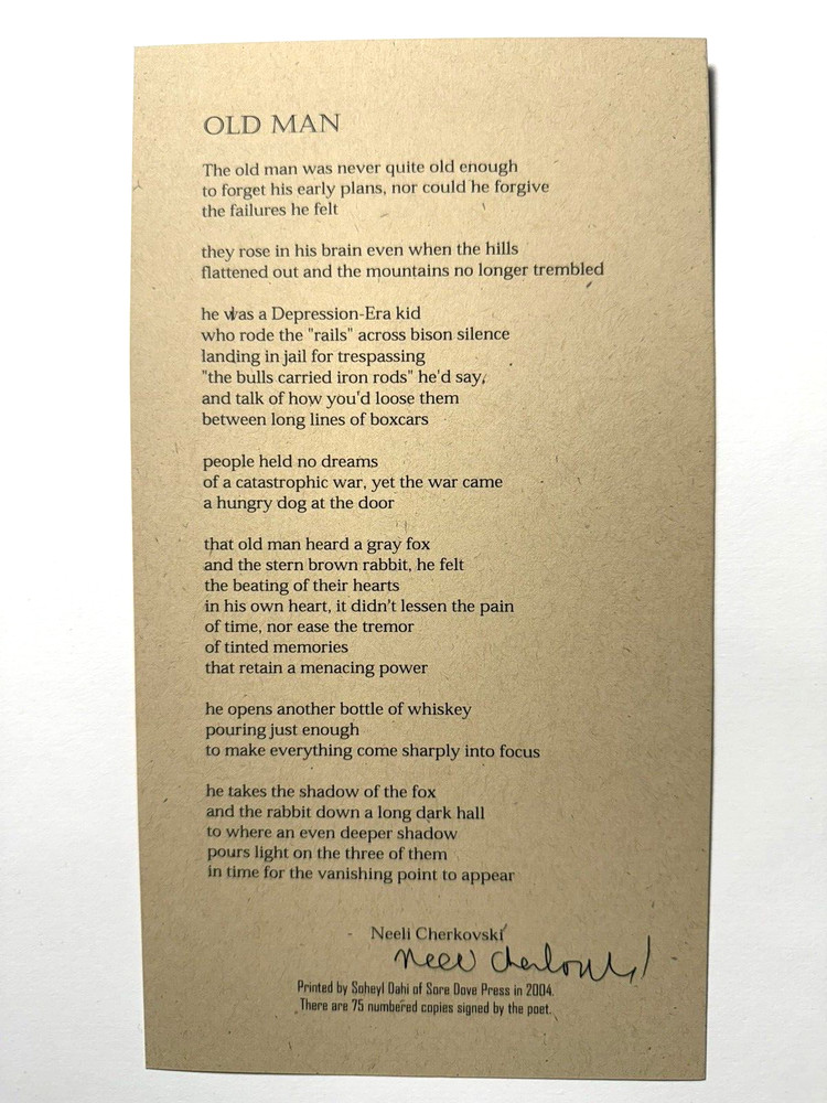 NEELI CHERKOVSKI - SIGNED BROADSIDE, 2004, FERLINGHETTI, BUKOWSKI,ALLEN GINSBERG