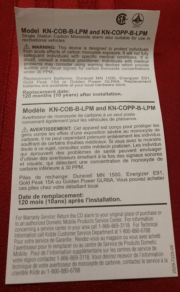 Dometic RV Carbon Monoxide Detector Non-Digital Alarm System 900-0143-LPM
