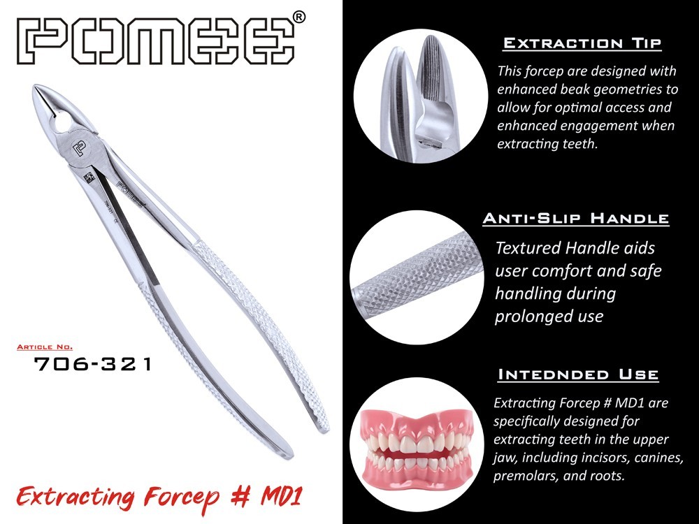 Pomee USA Extracting Forcep #MD1 Universal Upper Central Lateral Cuspid Bicuspid