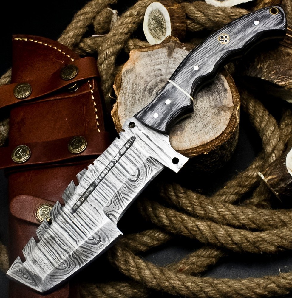 AB Handmade Damascus Custom Hard Wood Handle Tracker Camping Knife