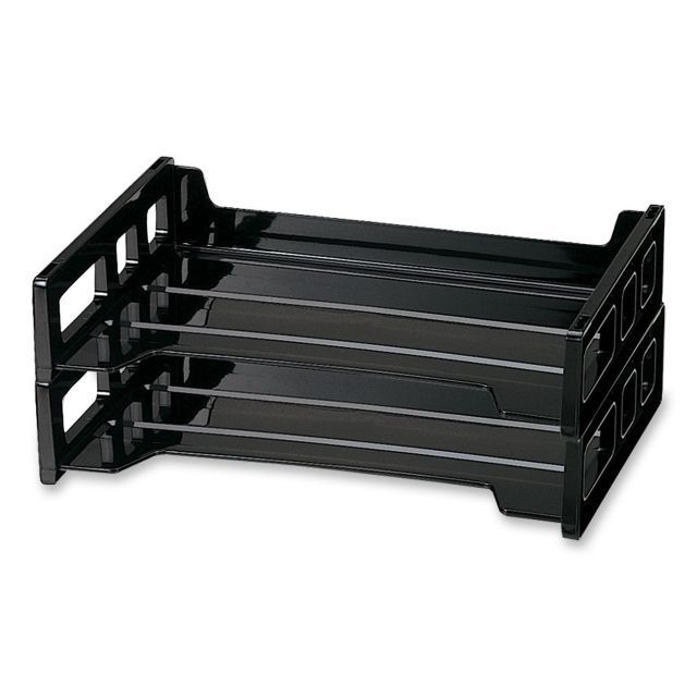 Officemate OIC 21022 Side-Loading Letter Desk Tray, Stackable, Black, 2-Pack