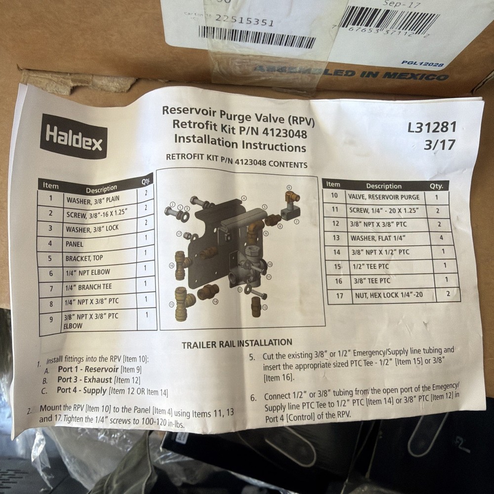 Haldex 42123048 Trailer Accessory 5.0 Lbs Weight Specification