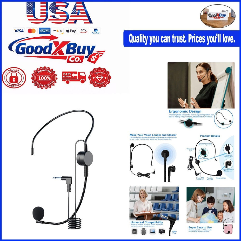 Wired Microphone Headset with 3.5mm Jack for Singing, Teaching, Speaking, Pre...