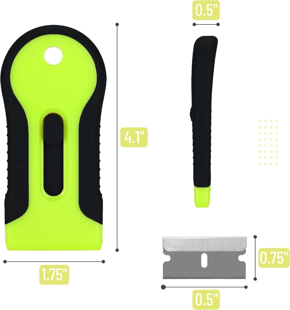 Bates Black & Green Razor Scraper Tool Set - 30 Blades, Ergonomic & Lightweight