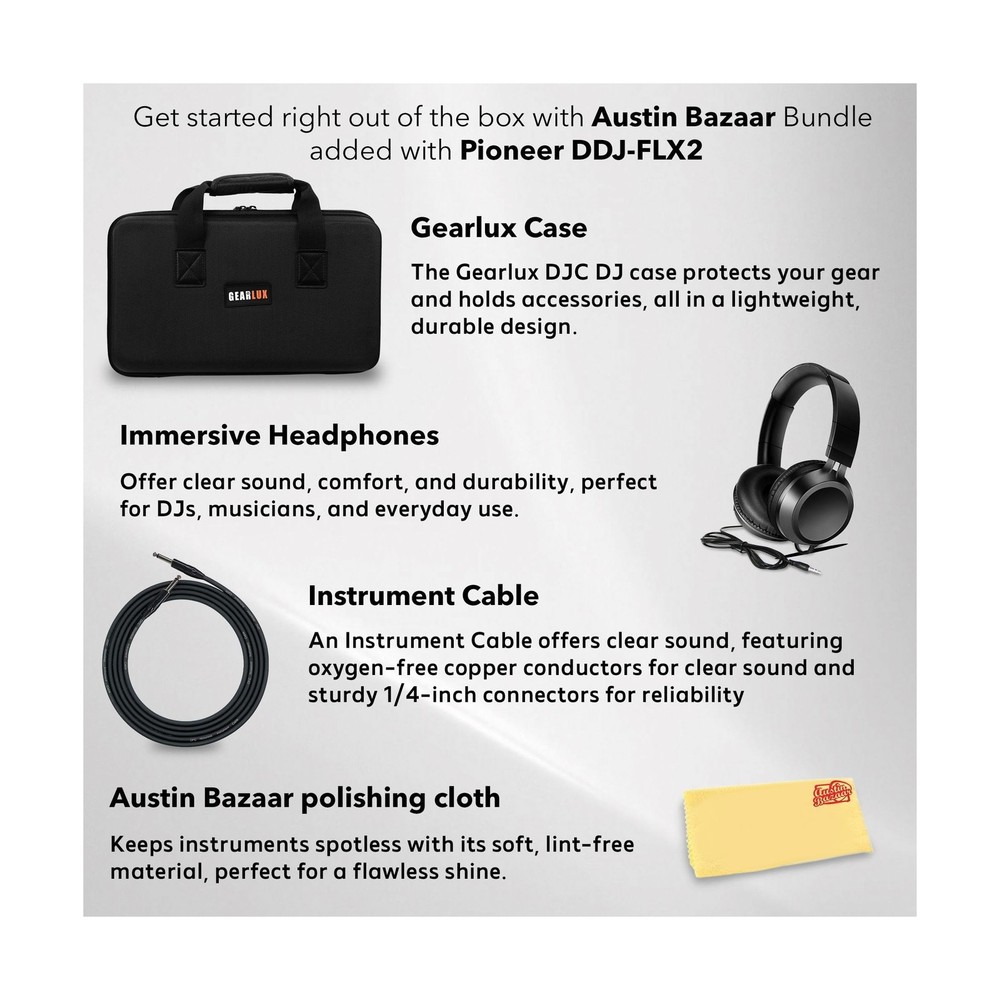 Pioneer DJ AlphaTheta DDJ-FLX2 Compact 2-Channel DJ Controller Bundle with Ca...