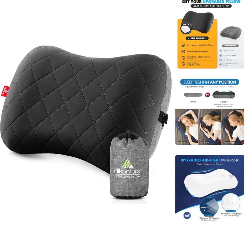 Compact Ultralight Backpacking Pillow with Leakproof TPU Bladder - Plush Support