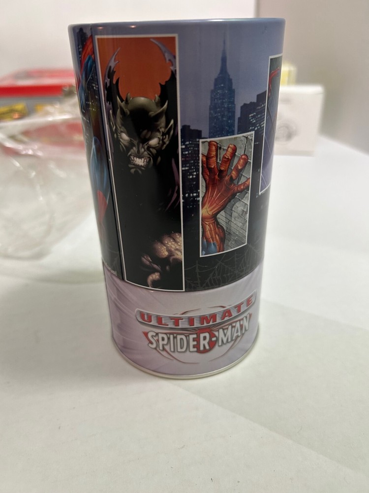 MARVEL 2001. ULTIMATE SPIDERMAN TIN PENCIL CUP WITH HIDDEN COMPARTMENT