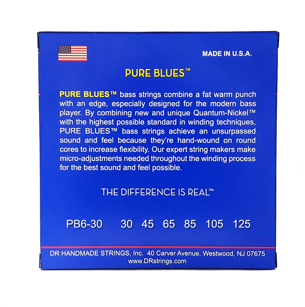DR Strings PURE BLUES Bass Strings: 6-String Medium 30-125 [PB6-30]