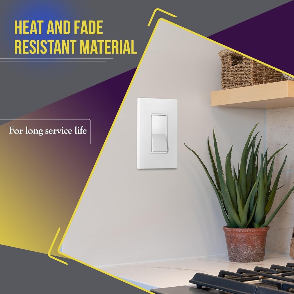 Decorator Paddle Rocker Light Switch, Gloss Finish, Single Pole, 3 Wire