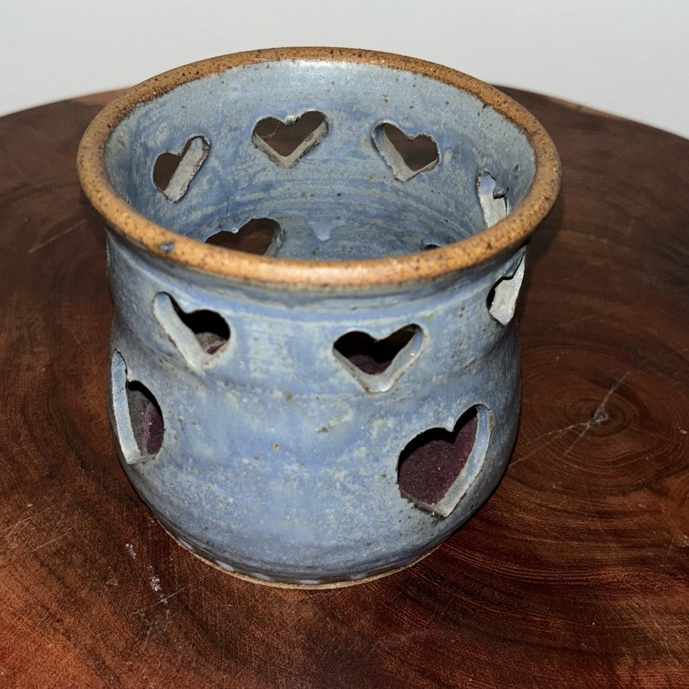 Handmade Stoneware Heart Luminary Signed “Pearl”