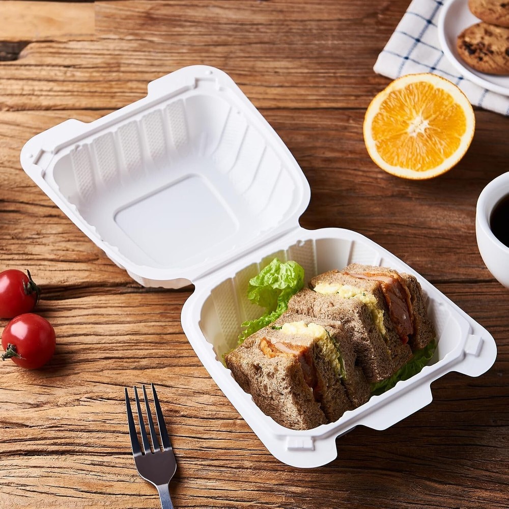 [250 Pack] 6'' Disposable Clamshell To Go Containers Single Compartment Take Out